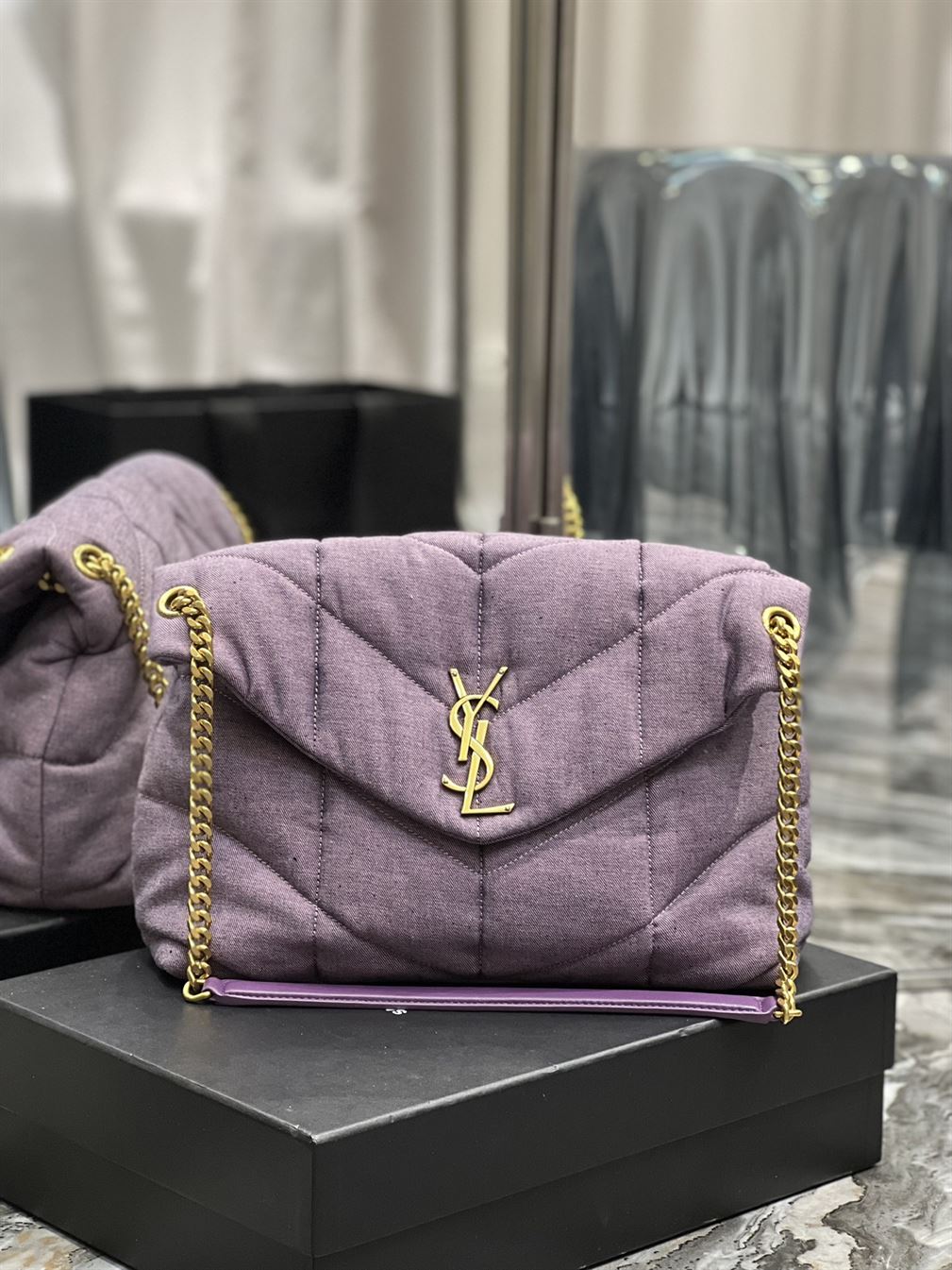 YSL MEDIUM PUFFER PURPLE BAG