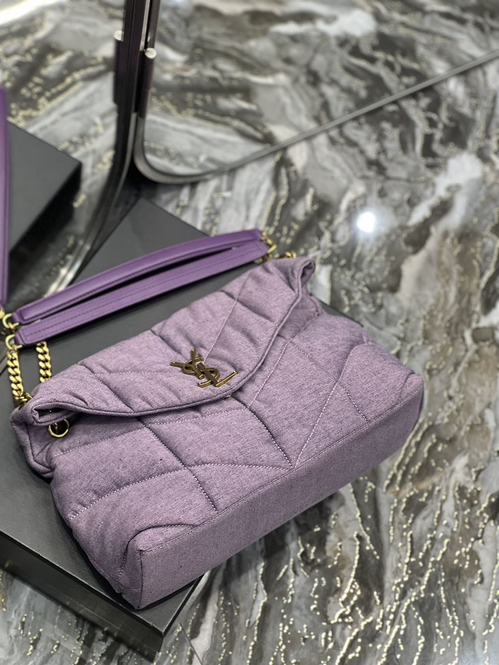 YSL MEDIUM PUFFER PURPLE BAG