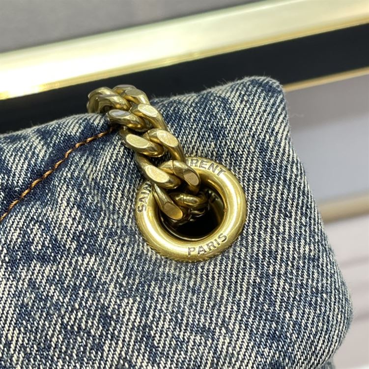 YSL MEDIUM PUFFER IN SUEDE AND DENIM