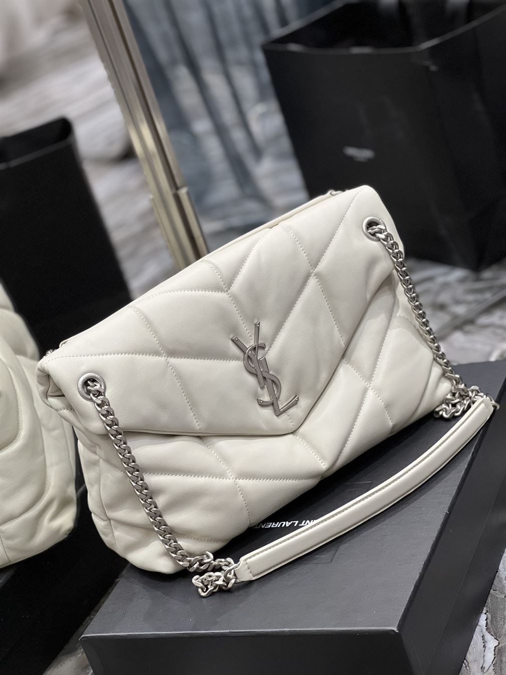 YSL PUFFER TOY WHITE BAG