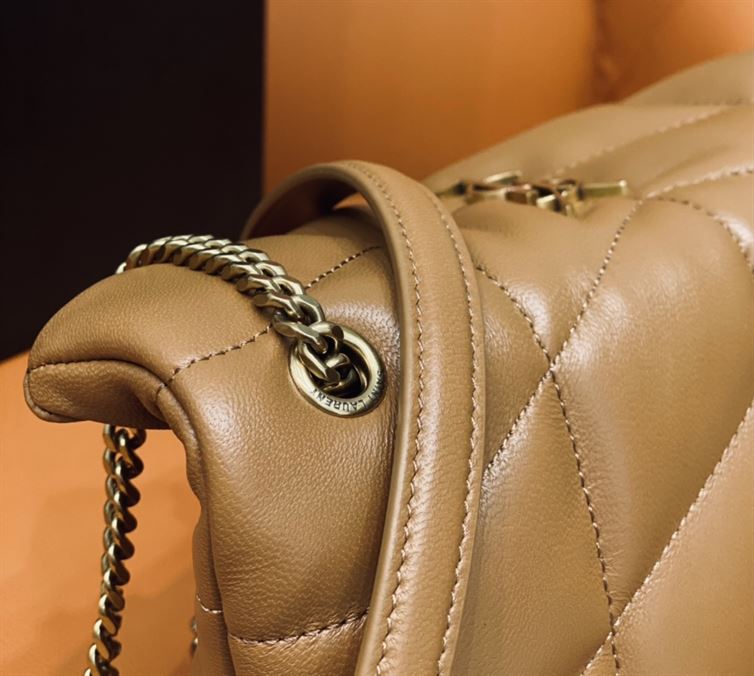 YSL PUFFER TOY BROWN BAG IN QUILTED LAMBSKIN