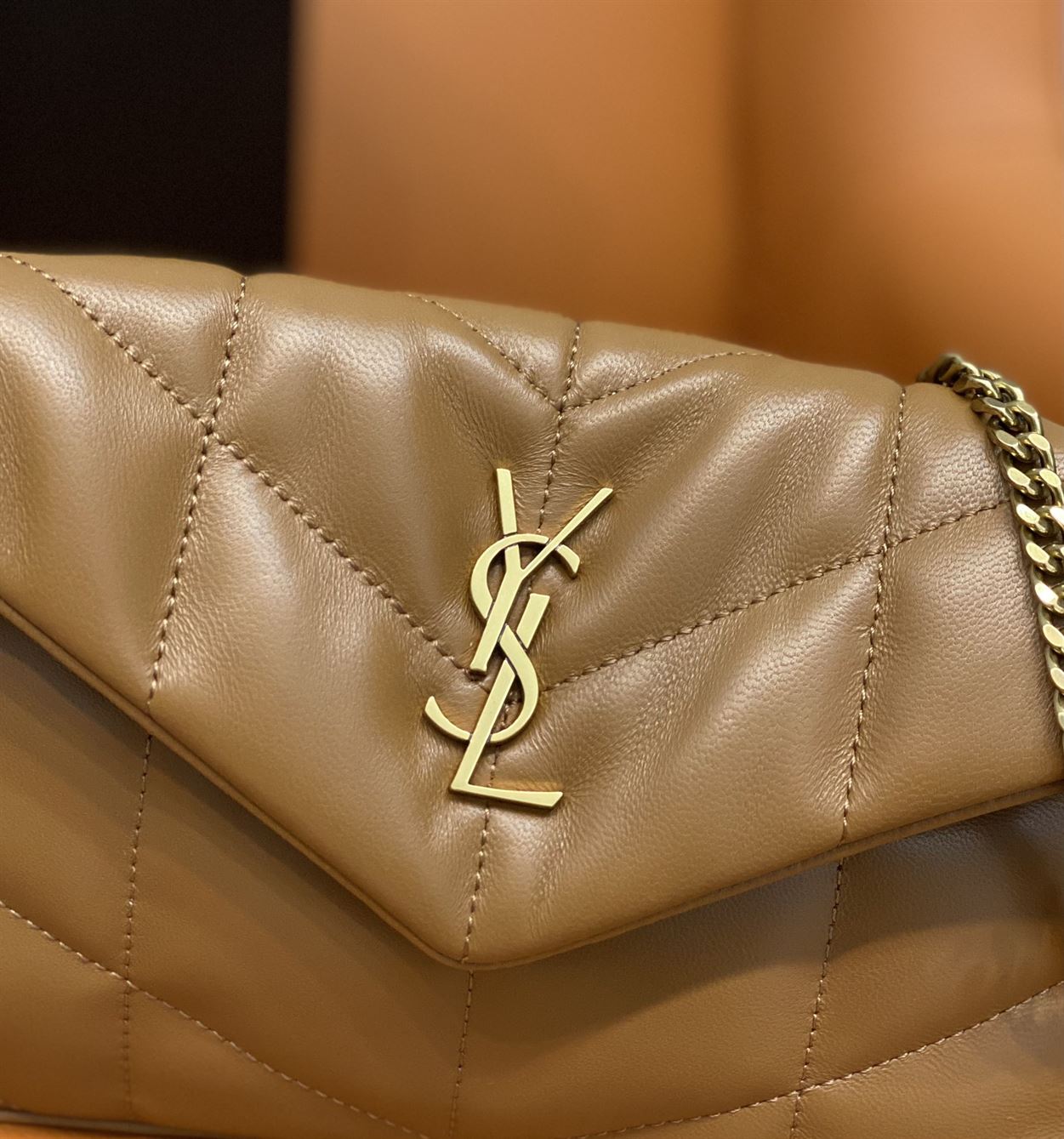YSL PUFFER TOY BROWN BAG IN QUILTED LAMBSKIN