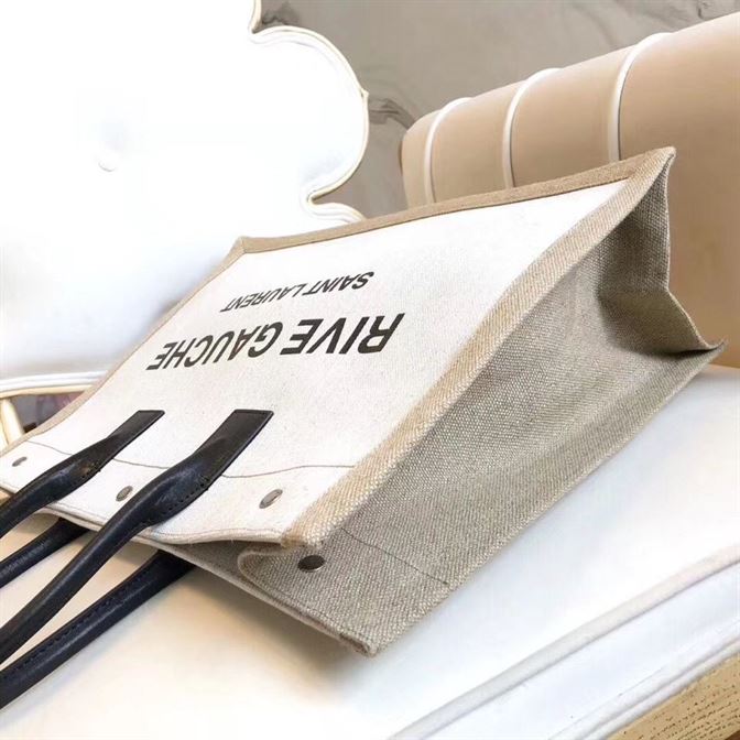 YSL RIVE GAUCHE CANVAS TOTE WHITE BEIGE BAG