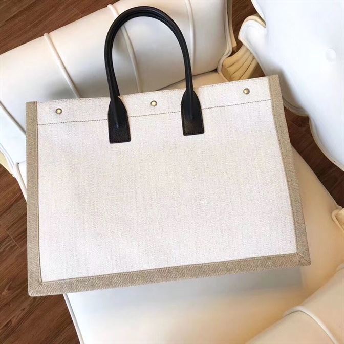 YSL RIVE GAUCHE CANVAS TOTE WHITE BEIGE BAG
