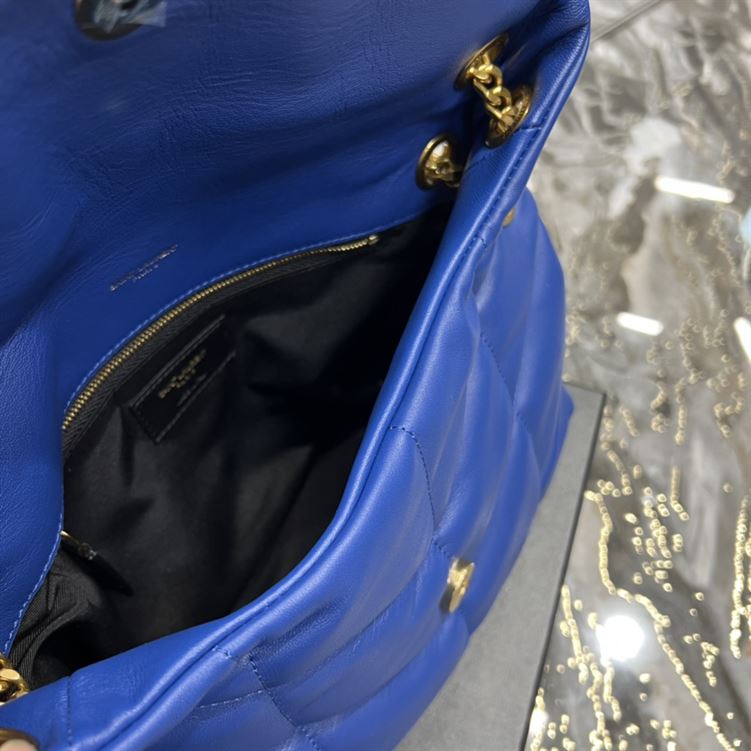 YSL SMALL PUFFER IN QUILTED NAPPA BLUE LEATHER