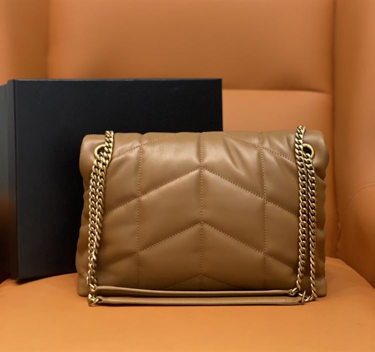 YSL SMALL PUFFER IN QUILTED NAPPA BROWN LEATHER