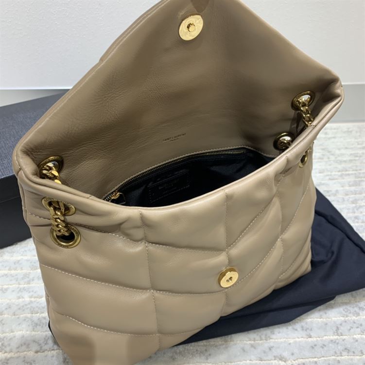 YSL SMALL PUFFER IN QUILTED NAPPA BROWN LEATHER