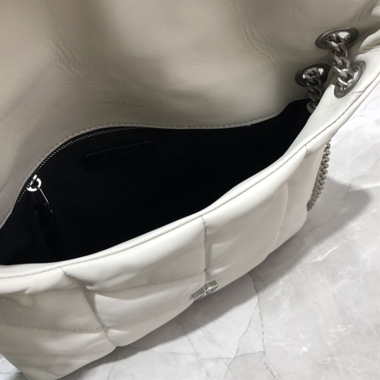 YSL SMALL PUFFER IN QUILTED NAPPA WHITE LEATHER