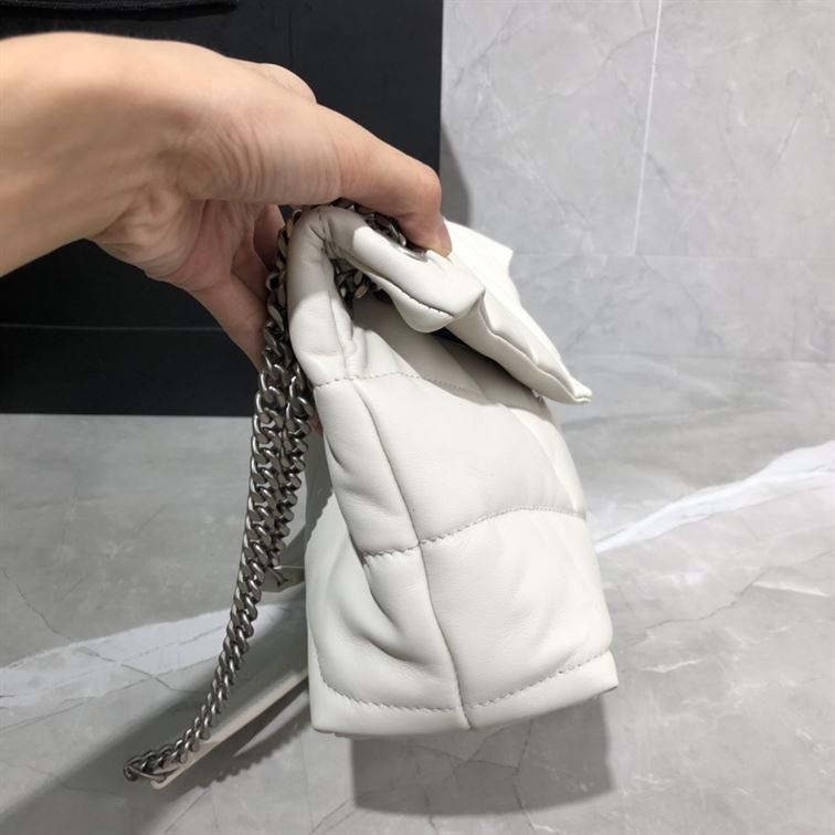 YSL SMALL PUFFER IN QUILTED NAPPA WHITE LEATHER