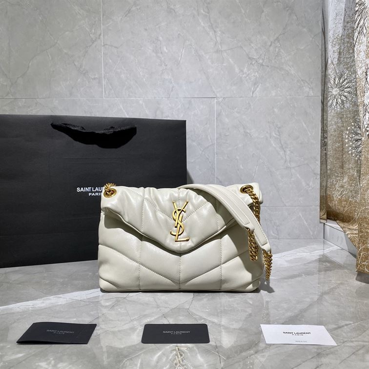 YSL SMALL PUFFER IN QUILTED NAPPA WHITE LEATHER