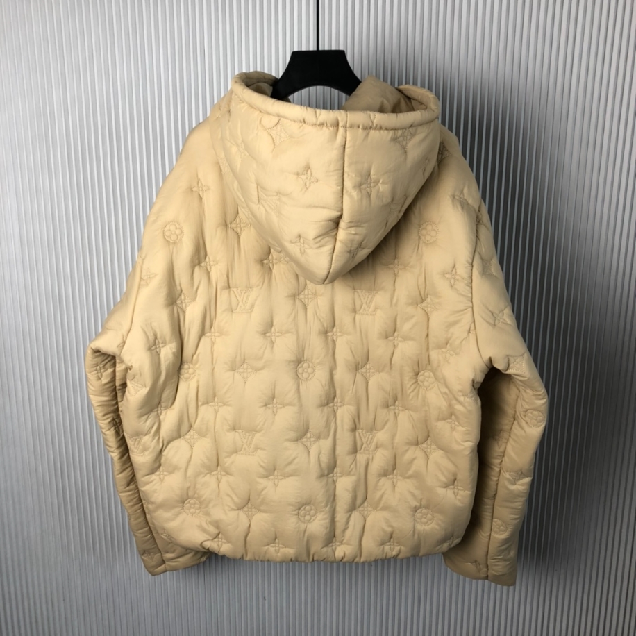 Louis Vuitton Monogram Quilted Nylon Hooded Beige Coat - LVC046