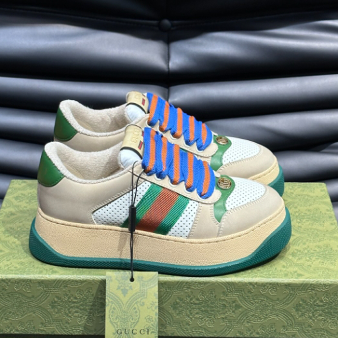 Gucci Screener Trainer With Web Beige Green Sneaker - GCC177