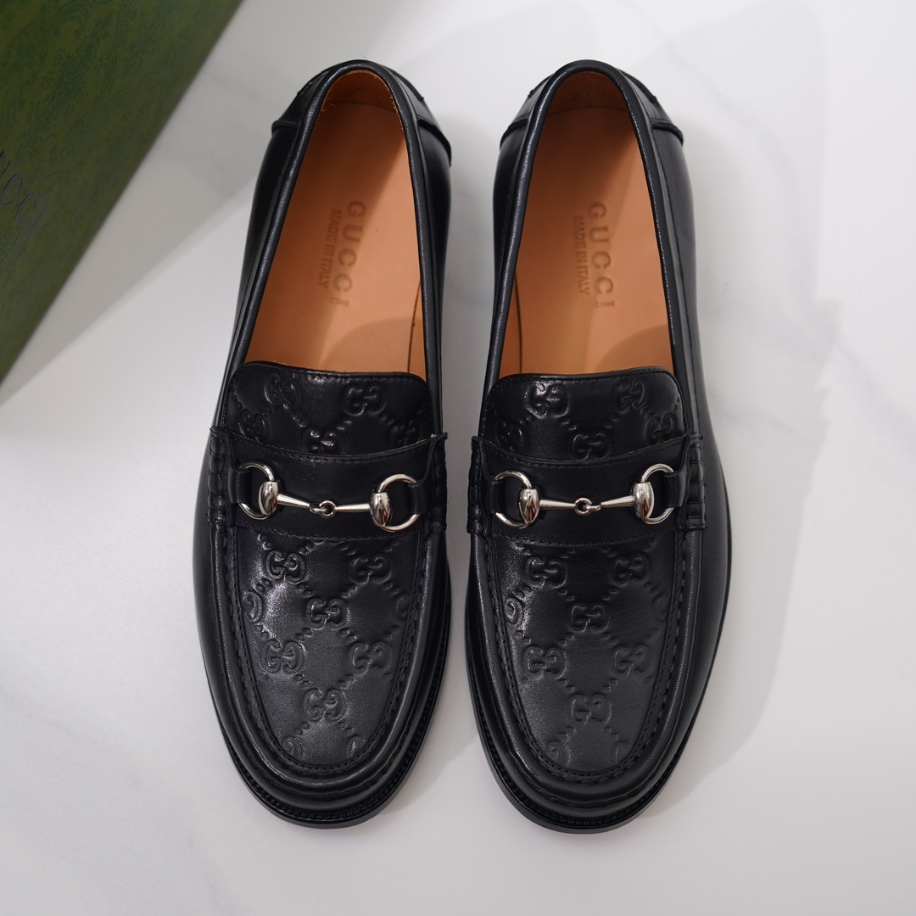 GUCCI LEATHER GC LOGO HORSEBIT BLACK LOAFER - GL056