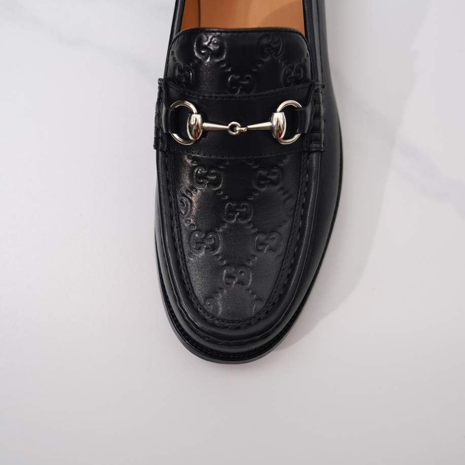 GUCCI LEATHER GC LOGO HORSEBIT BLACK LOAFER - GL056