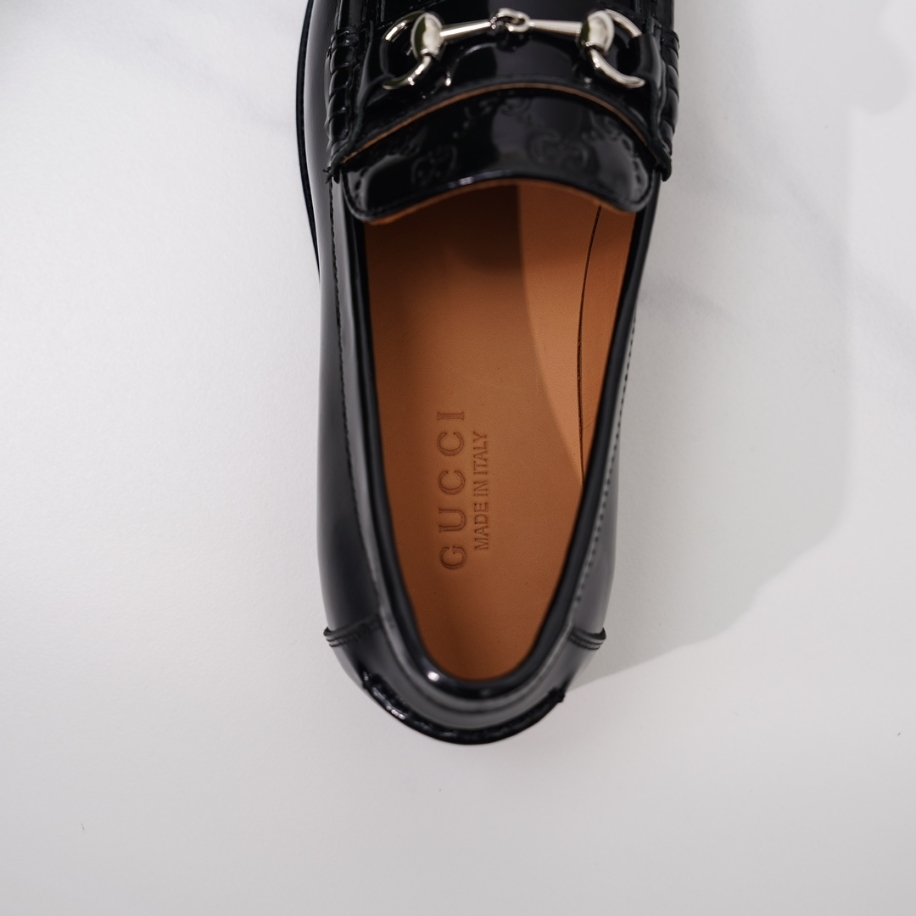GUCCI LEATHER BLACK GC LOGO HORSEBIT LOAFER - GL055
