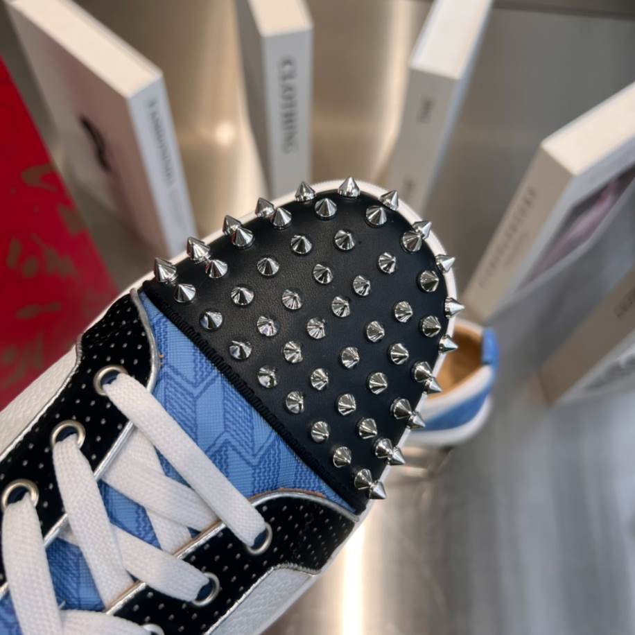 Christian Louboutin Louis Junior Spikes White Blue Sneaker - CLS042