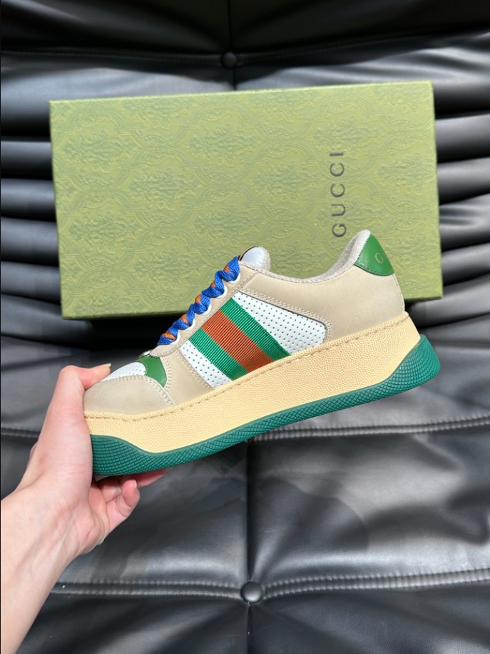 Gucci Screener Trainer With Web Beige Green Sneaker - GCC177