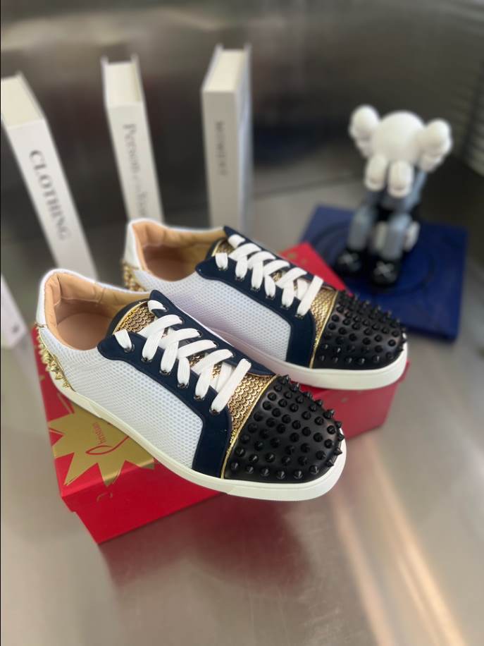 Christian Louboutin Low Top Black White Gold Sneaker - CLS050