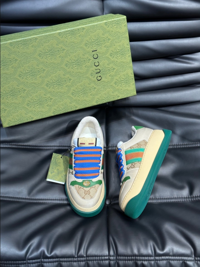Gucci Screener Trainer With Web Beige Green Sneaker - GCC177