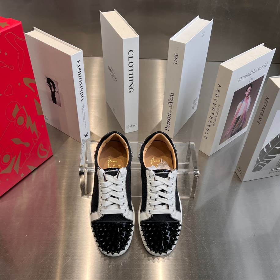 Christian Louboutin Low Top Black White Silver Sneaker - CLS048