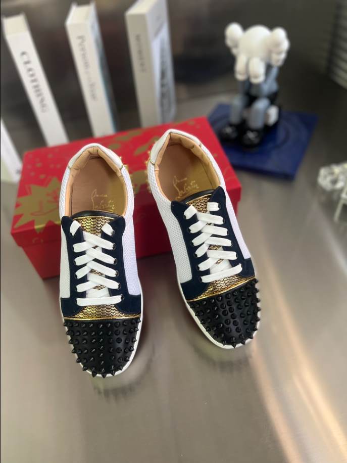 Christian Louboutin Low Top Black White Gold Sneaker - CLS050