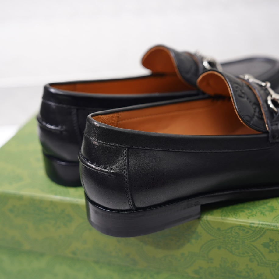 GUCCI LEATHER GC LOGO HORSEBIT BLACK LOAFER - GL056