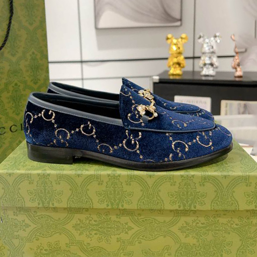 Gucci Jordaan Velvet Blue Leather Loafer - GL075