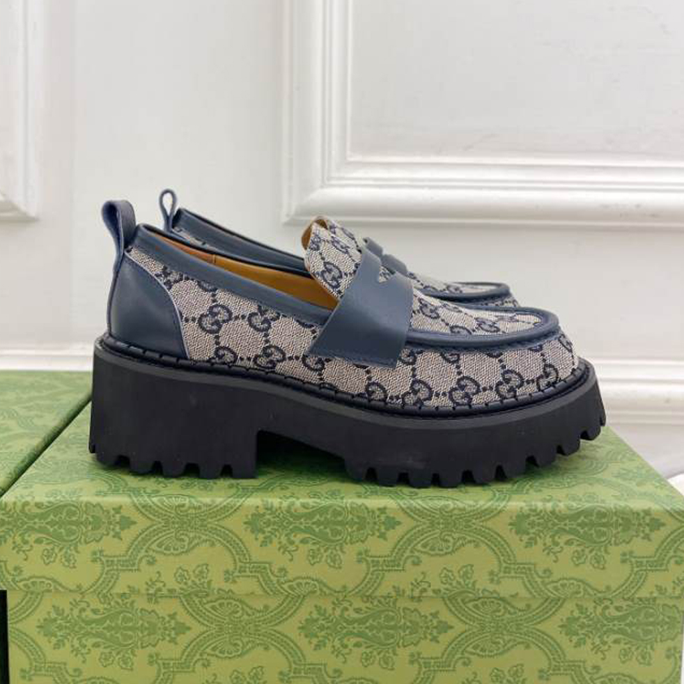 Gucci Jordaan Blue Embroidered Leather Loafer - GL078