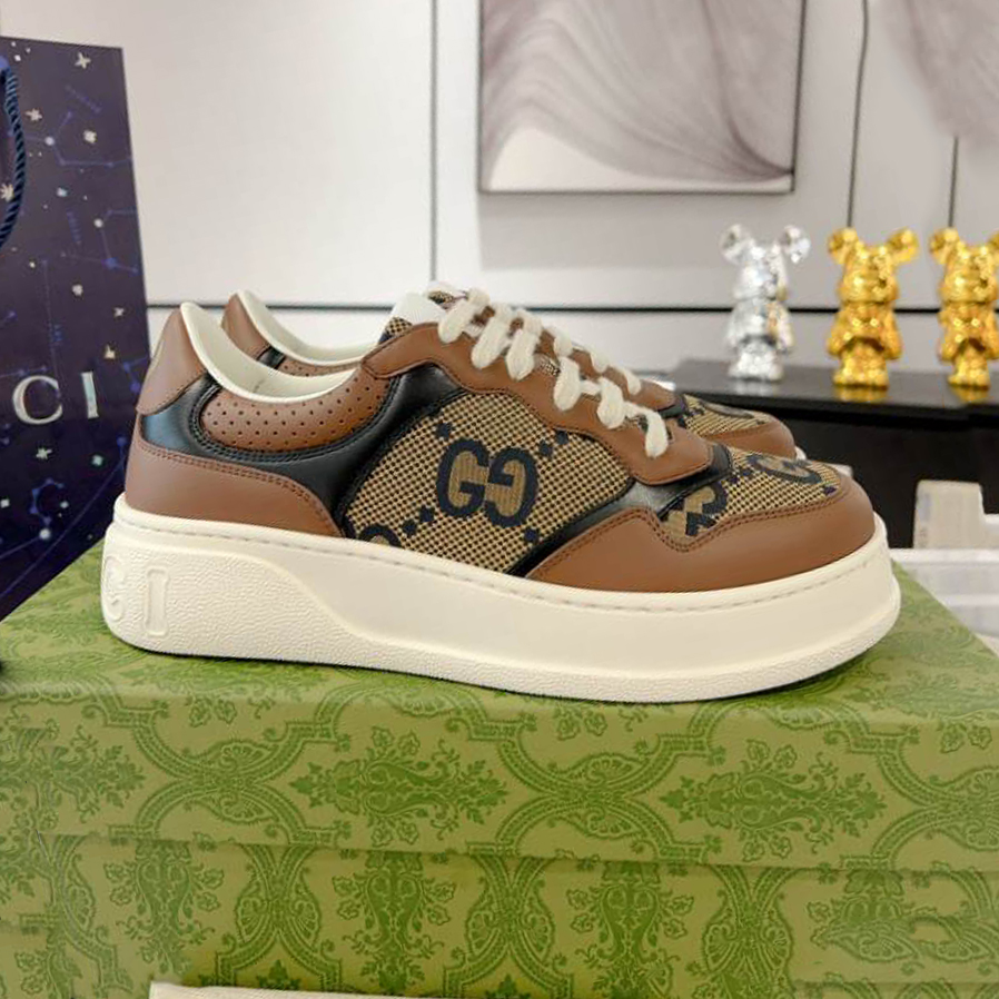 Gucci Brown Monogram GC Black Sneakers - GCC194