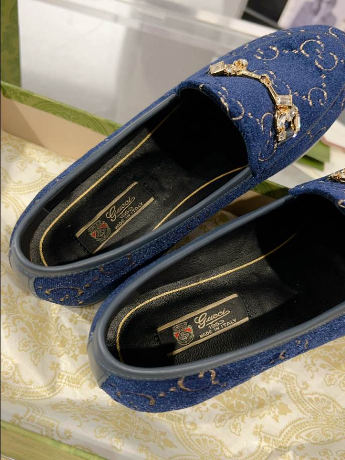 Gucci Jordaan Velvet Blue Leather Loafer - GL075