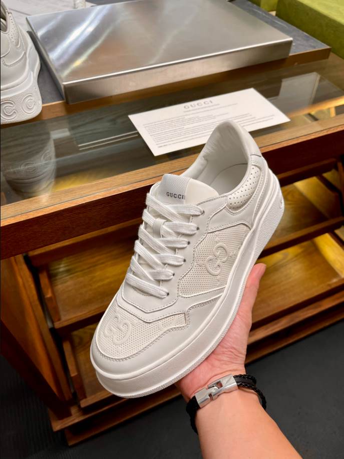 Gucci Embossed White Leather Sneakers - GCC197