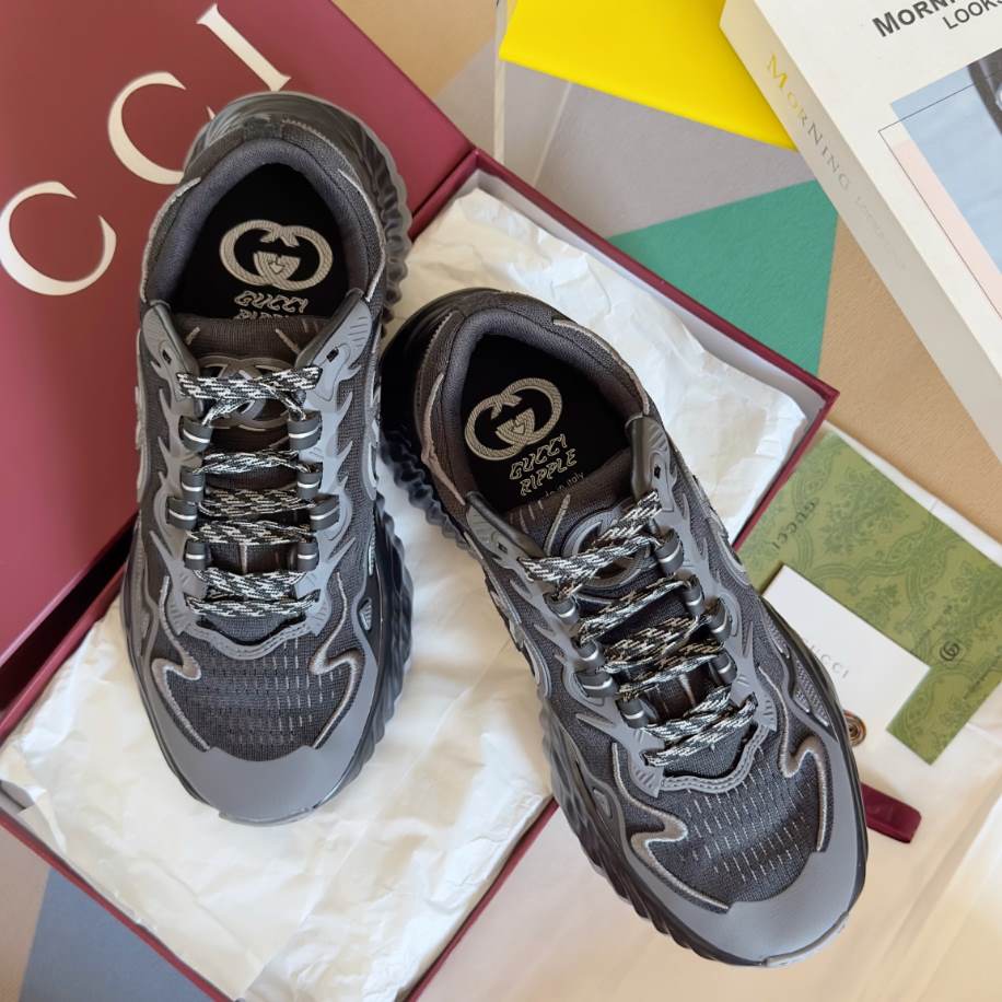Gucci Ripple Splash Black Grey Fabric Sneakers - GCC201