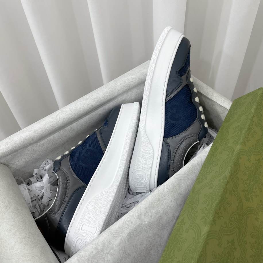 Gucci Chunky Lace Embossed Grey Blue Sneakers - GCC192