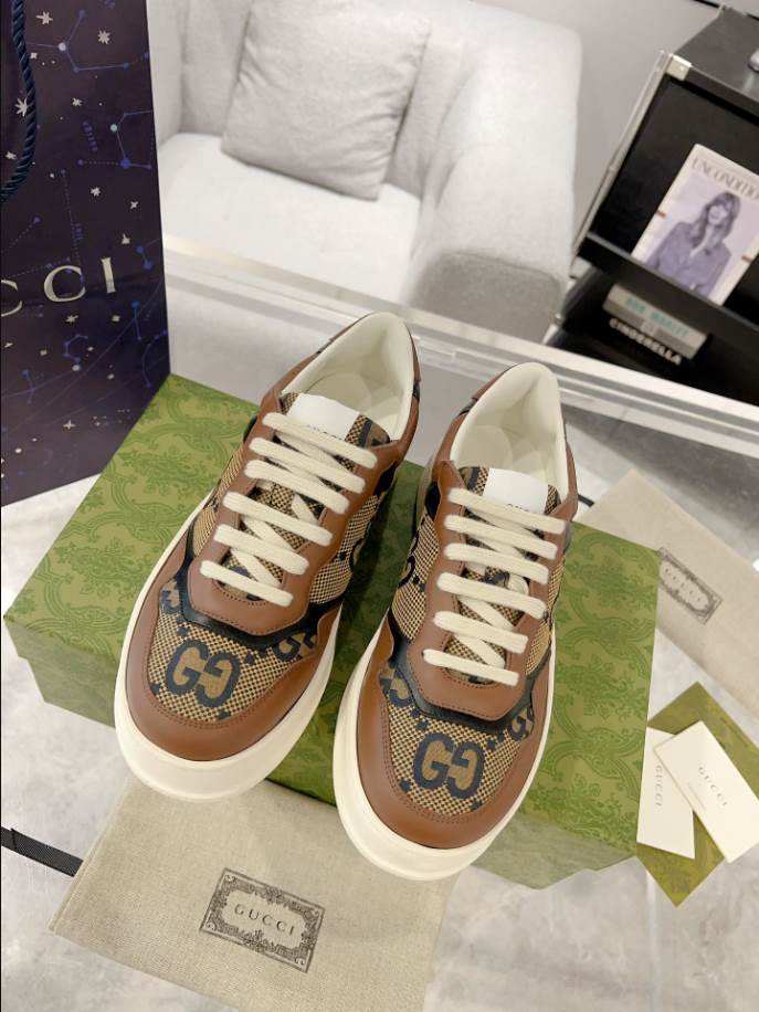 Gucci Brown Monogram GC Black Sneakers - GCC194