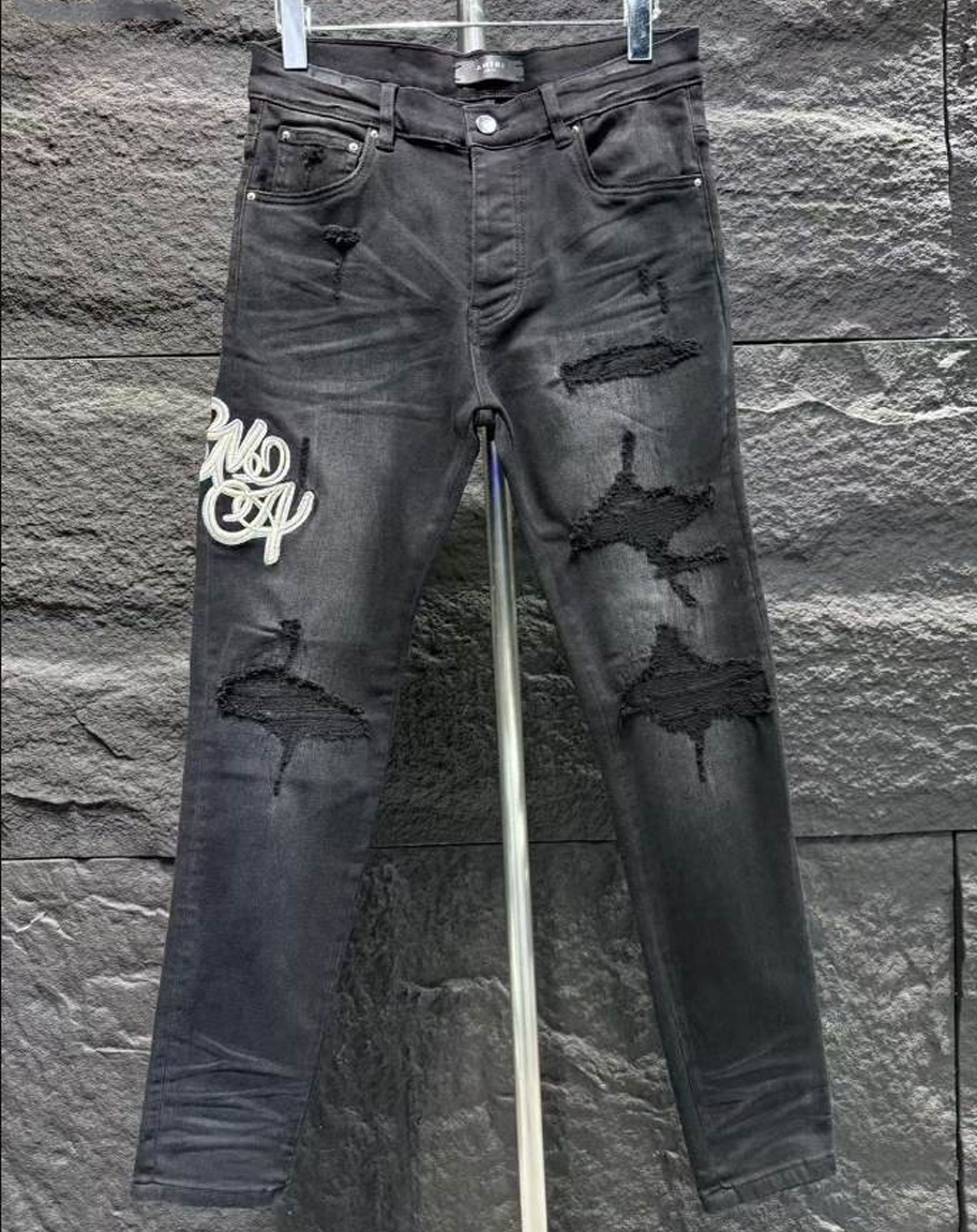 Amiri Ripp Black Embroider Jeans - AMIJ023
