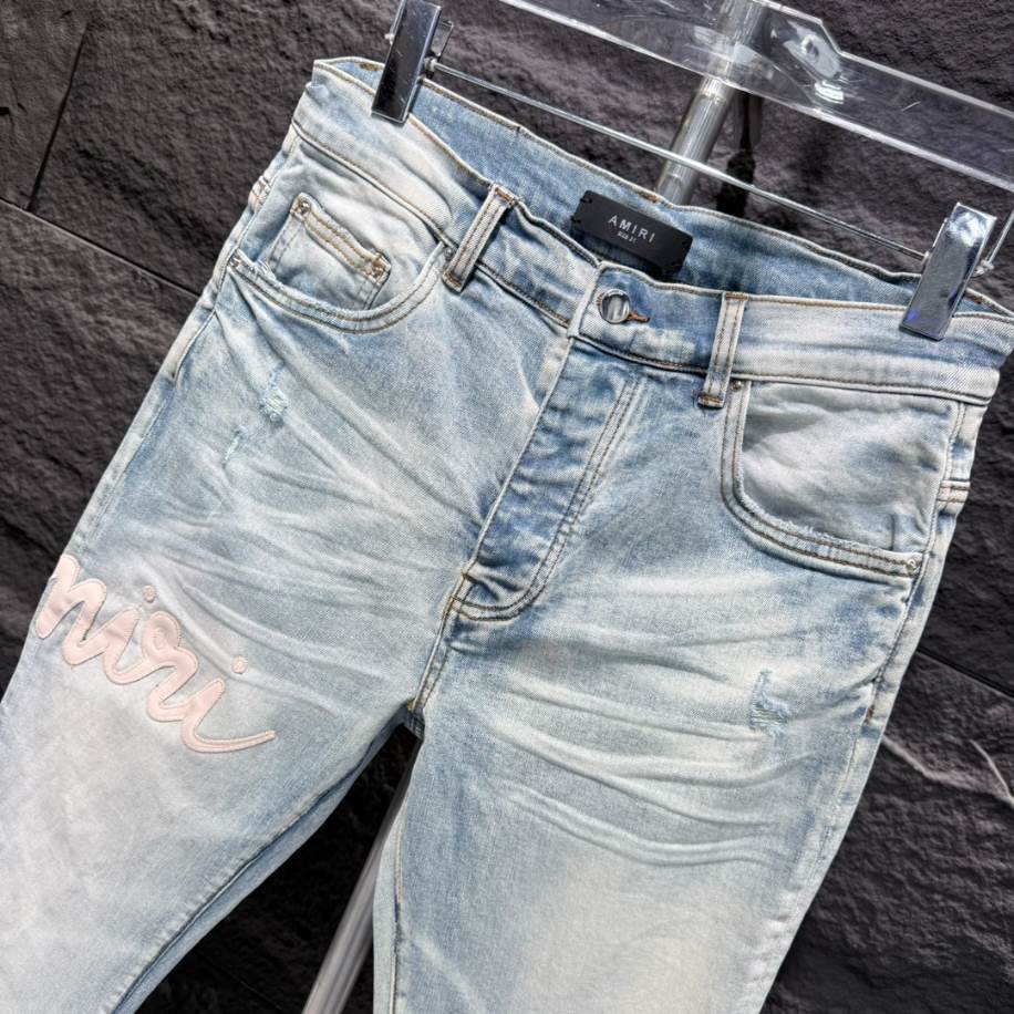 Amiri Men Blue Script Logo Jeans - AMIJ017