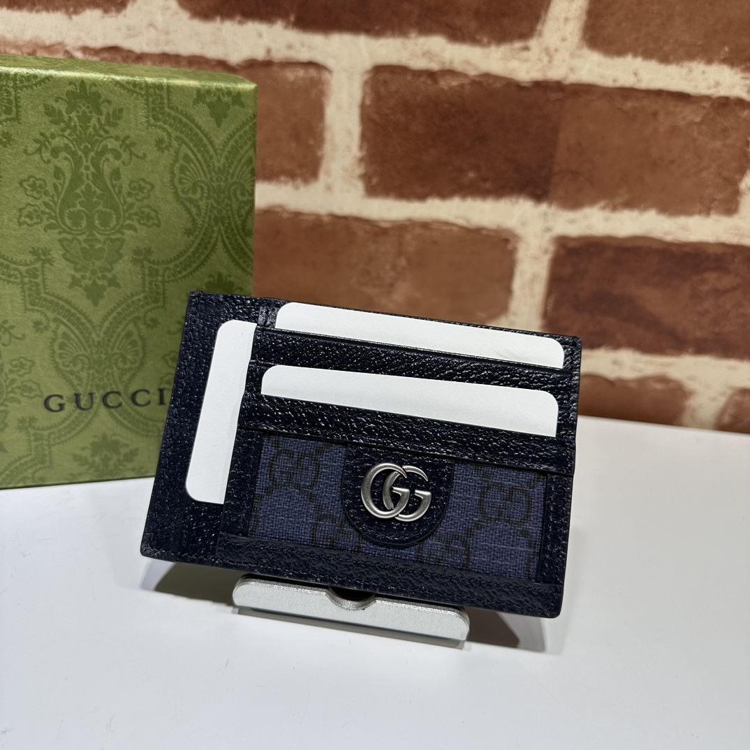 NEW GUCCI OPHIDIA BLUE & DARK BLUE GG SUPREME CANVAS LEATHER CARD CASE WALLET- WLG031 NEW GUCCI OPHIDIA BLUE & DARK BLUE GG SUPREME CANVAS LEATHER CARD CASE WALLET- WLG031