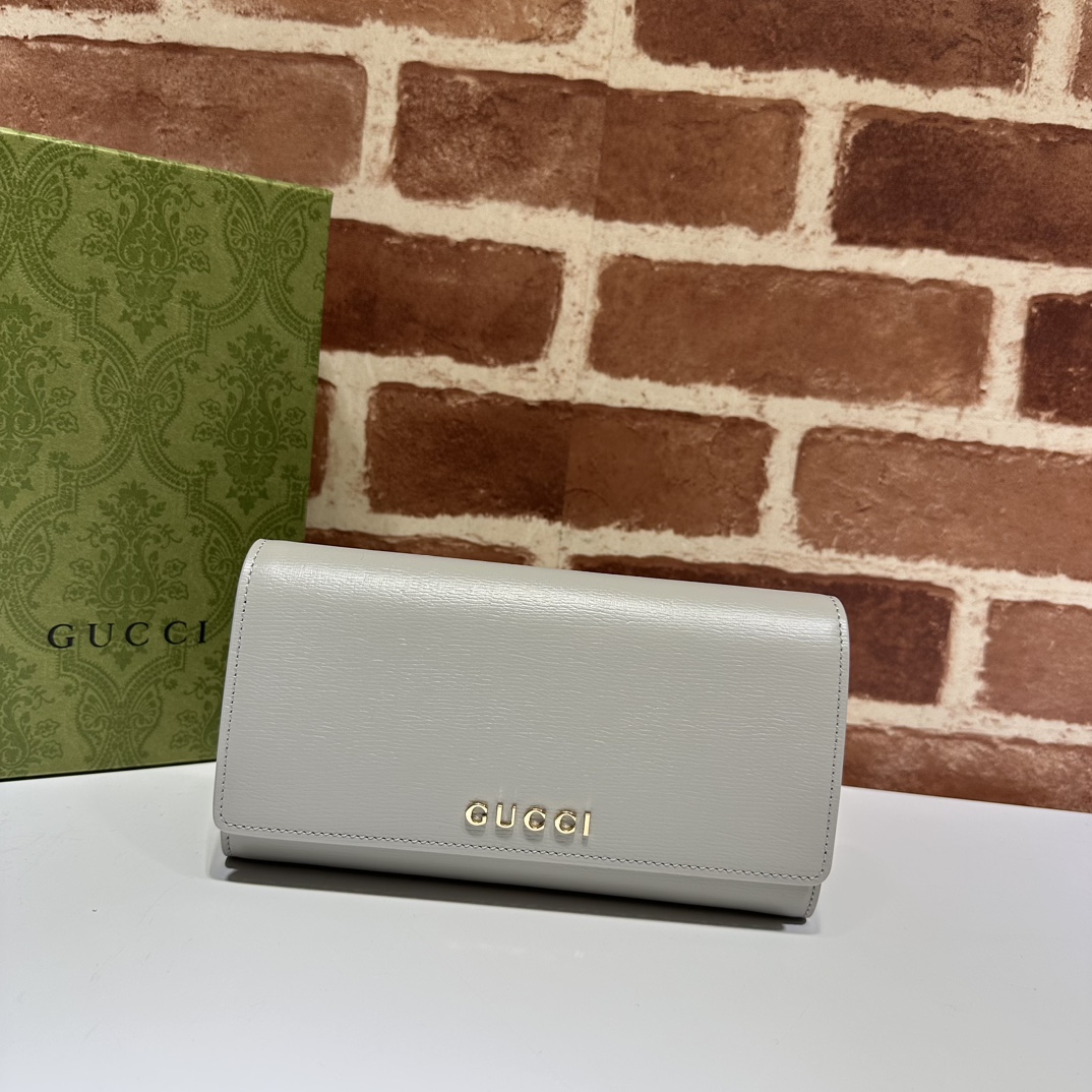 CONTINENTAL WALLET WITH SCRIPT LEATHER IN LIGHT GREY- WLG037 CONTINENTAL WALLET WITH SCRIPT LEATHER IN LIGHT GREY