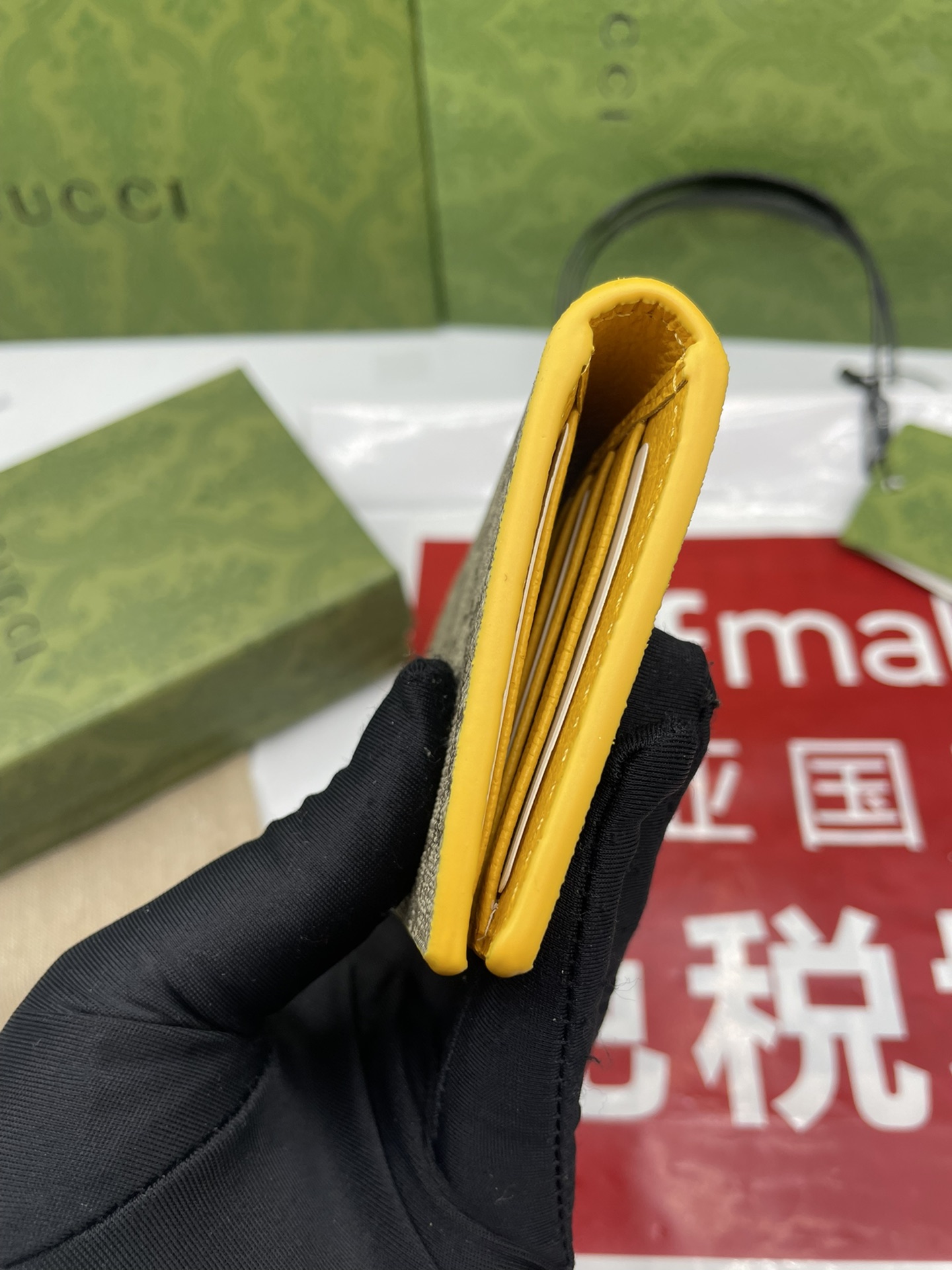 GUCCI GG LONG CARD CASE WITH GG DETAIL IN YELLOW - WLG048 GUCCI GG LONG CARD CASE WITH GG DETAIL IN YELLOW