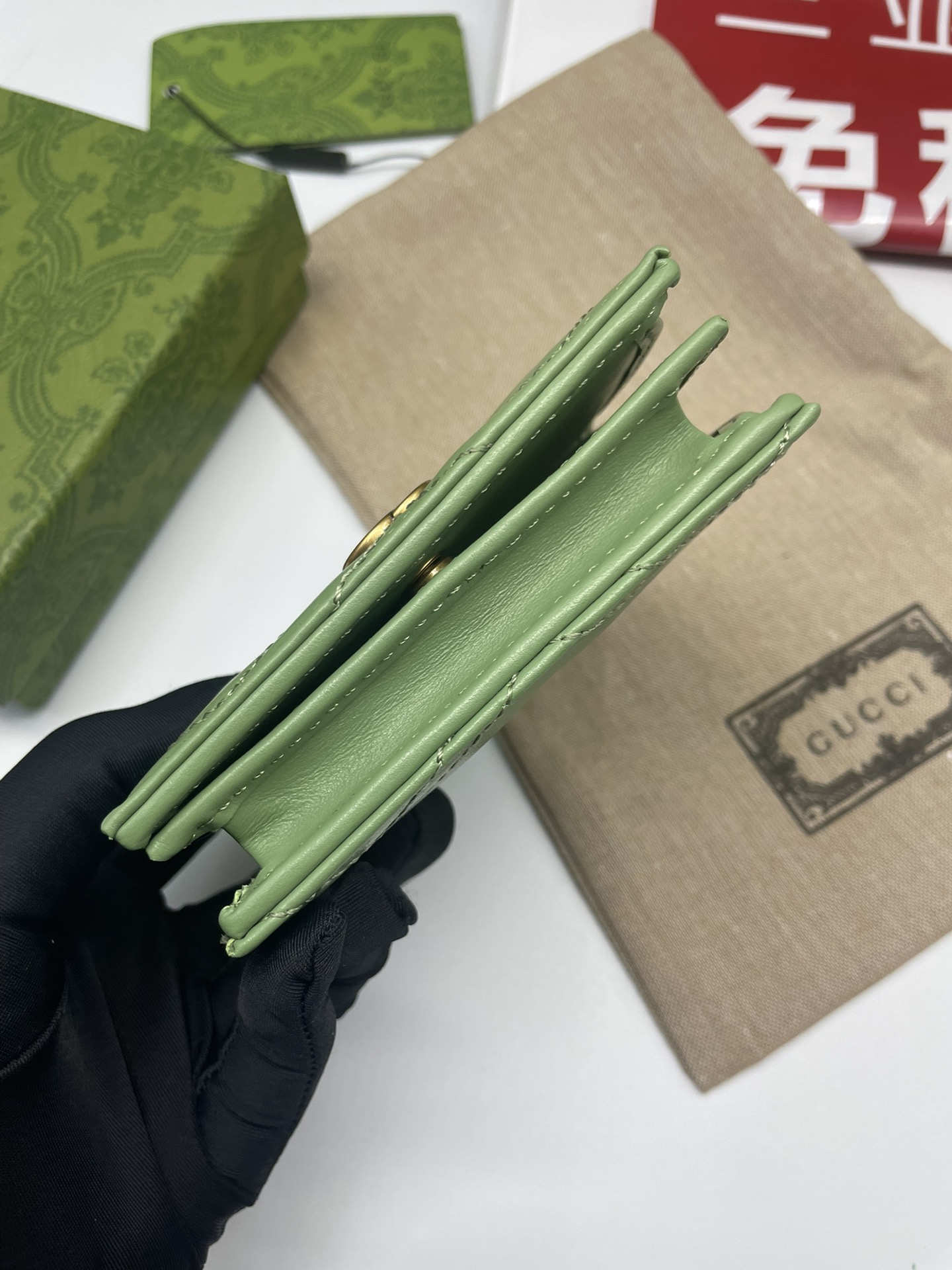 GUCCI GG MARMONT BIFOLD WALLET DOUBLE G QUILTED LEATHER GREEN - WLG050 GUCCI GG MARMONT BIFOLD WALLET DOUBLE G QUILTED LEATHER GREEN