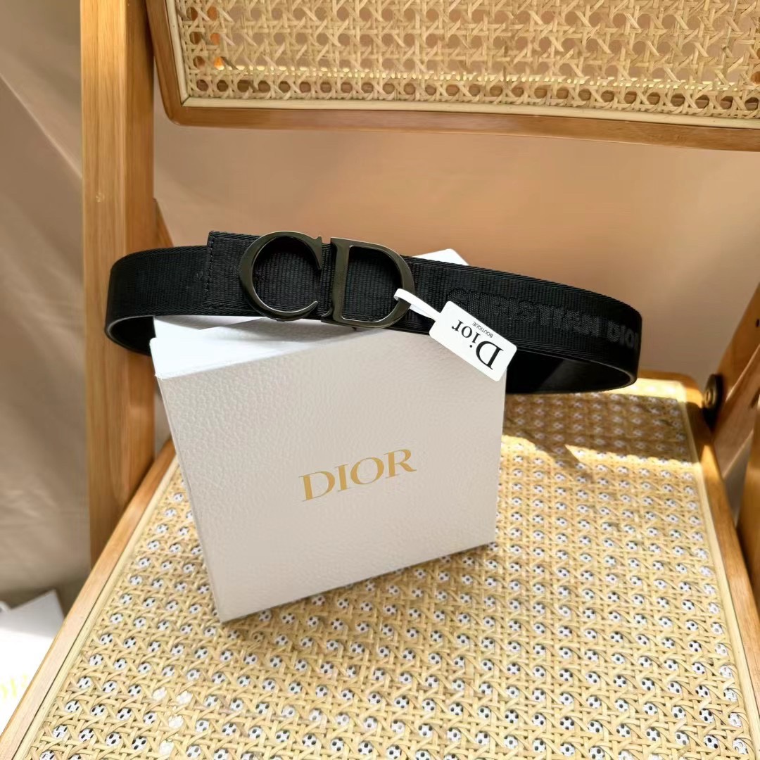Christian Dior Black Canvas Jacquard Saddle Belt - DB022 Christian Dior Black Canvas Jacquard Saddle Belt