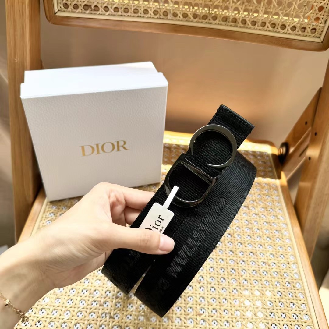 Christian Dior Black Canvas Jacquard Saddle Belt - DB022 Christian Dior Black Canvas Jacquard Saddle Belt