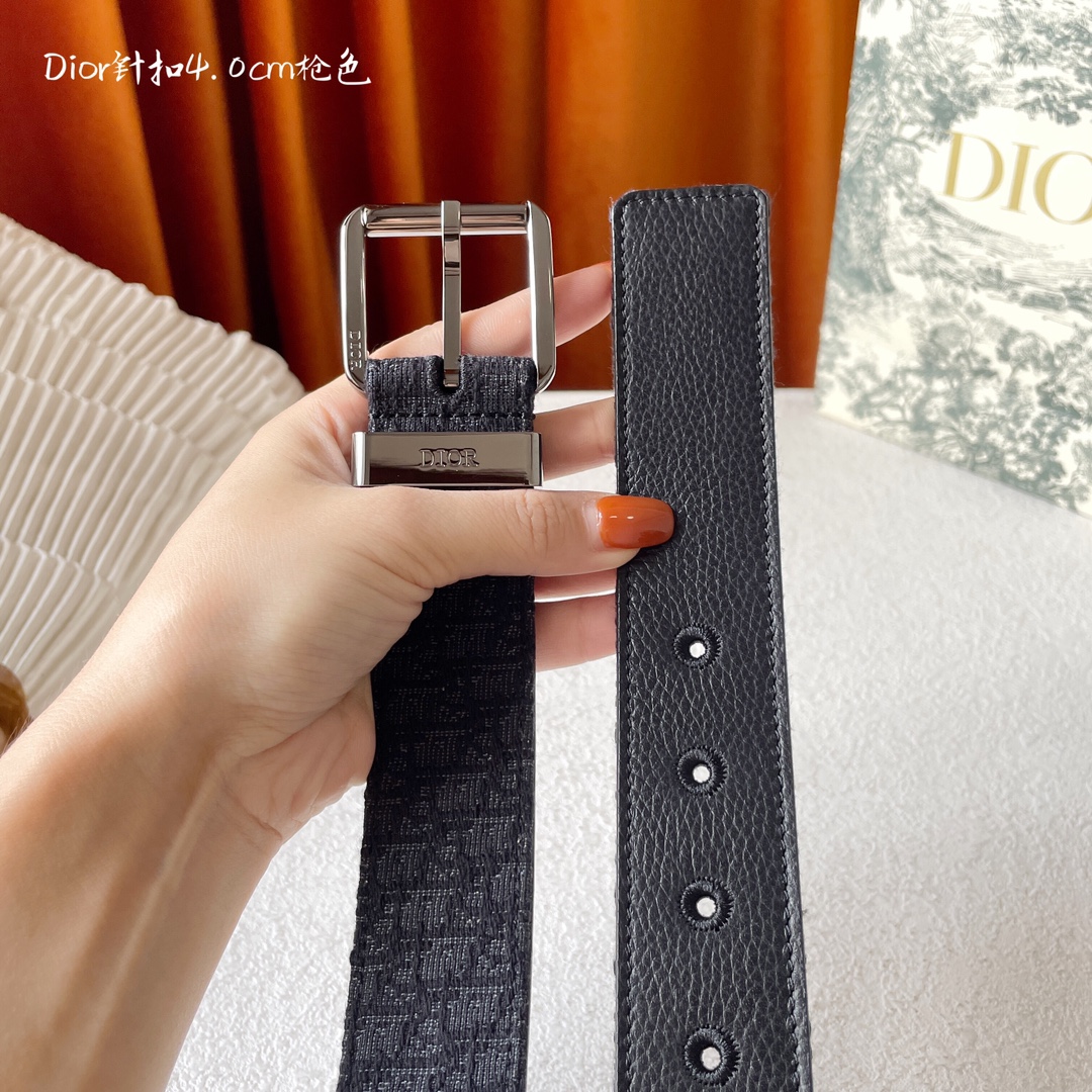 Black Dior Oblique Jacquard and Black Grained Calfskin Belt - DB026 Black Dior Oblique Jacquard and Black Grained Calfskin Belt