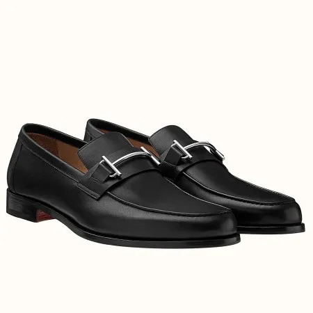 Hermes Men's Sydney Loafers In Black Calfskin - HM043 Hermes Men's Sydney Loafers In Black Calfskin