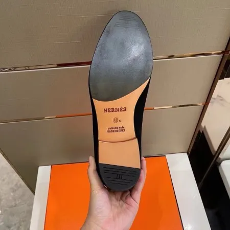 Hermes Men's Paris Loafers In Black Suede Calfskin - HM013 Hermes Men's Paris Loafers In Black Suede Calfskin