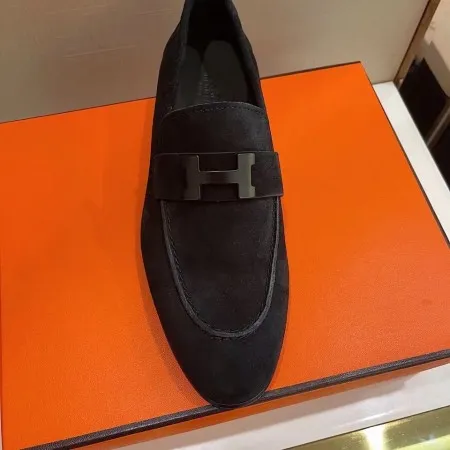 Hermes Men's Paris Loafers In Black Suede Calfskin - HM013 Hermes Men's Paris Loafers In Black Suede Calfskin