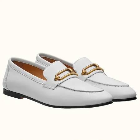 Hermes Men's Colette Loafers In White Calfskin - HM046 Hermes Men's Colette Loafers In White Calfskin
