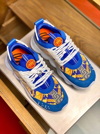 VERSACE WOMEN'S BLUE CHAIN REACTION SNEAKERS WITH BAROQUE PRINT - VSS023