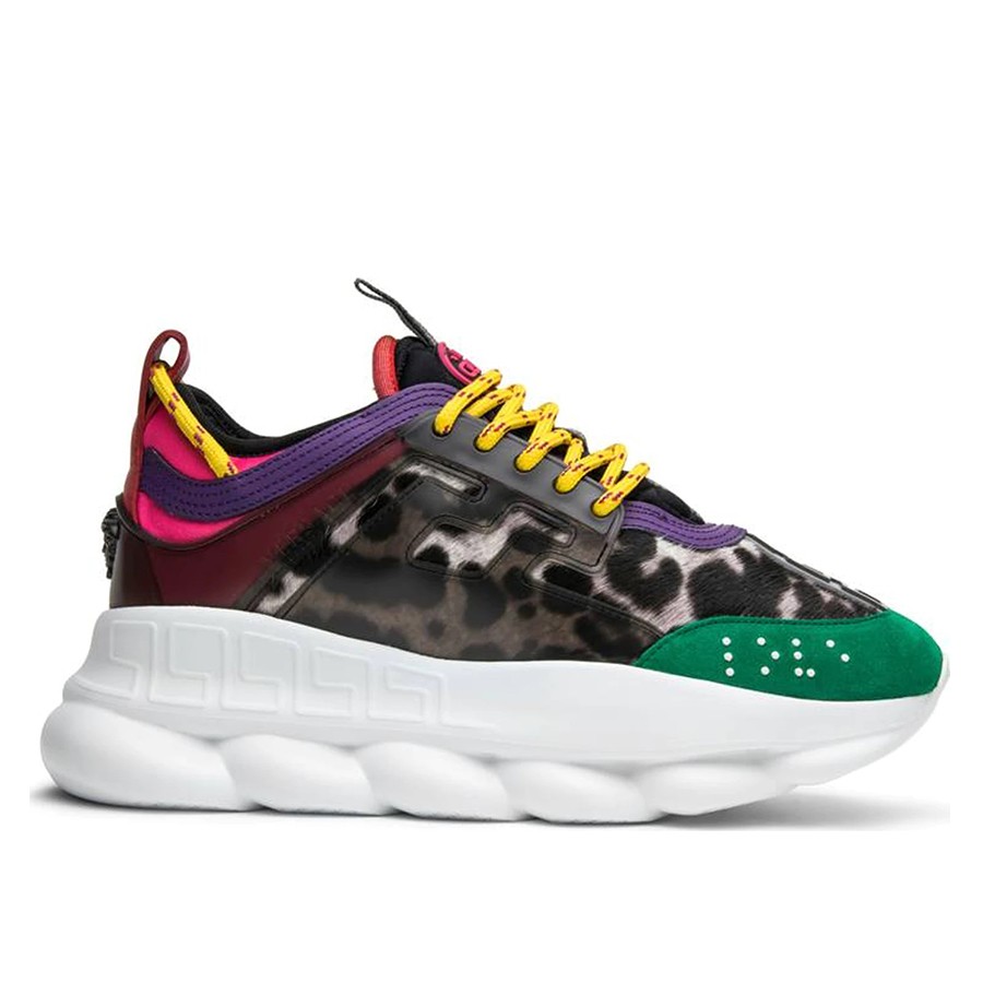 VERSACE WOMEN'S MULTICOLOUR CHAIN REACTION SNEAKERS WITH LEOPARD PRINT - VSS028