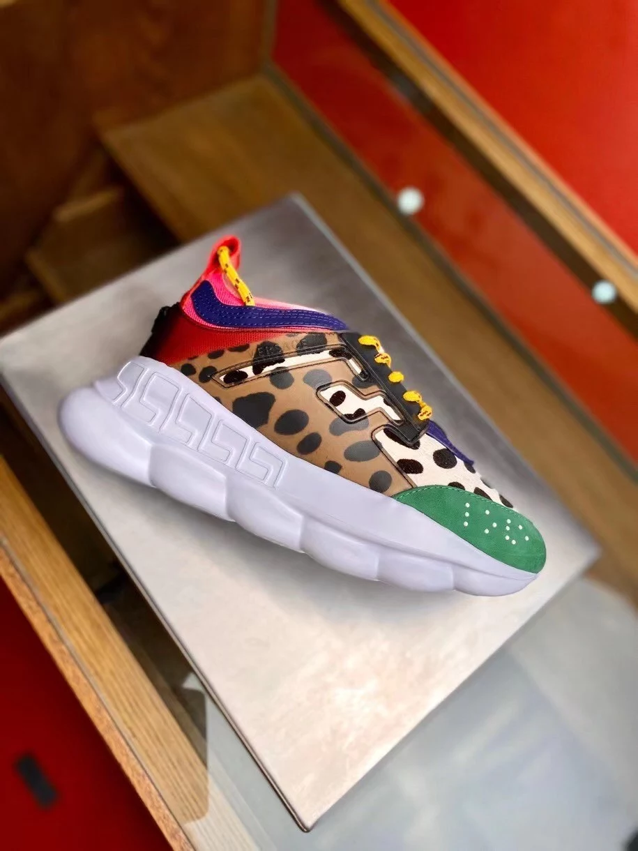 VERSACE WOMEN'S MULTICOLOUR CHAIN REACTION SNEAKERS WITH LEOPARD PRINT - VSS028